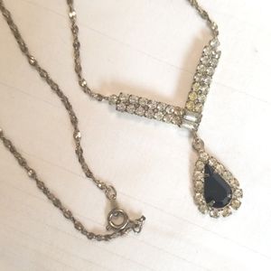 Silver Black Tear Drop Rhinestone Necklace